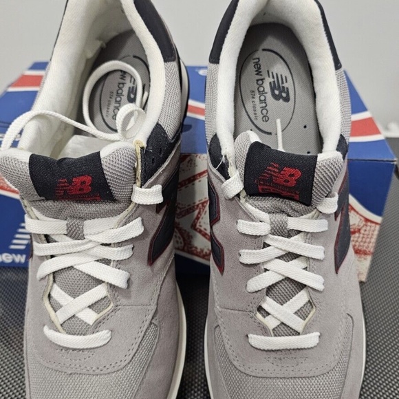 New, Sz-12 NEW BALANCE 574 BLACK / RED & GREY / RED - Picture 2 of 5